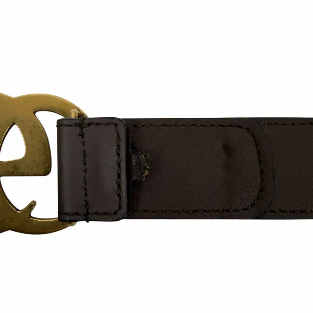 Gucci Canvas Monogram GG Buckle Supreme Leather Belt Brown Size 85cm/34